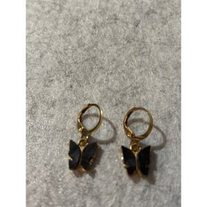 Earrings Black Butterfly Charm Huggies
